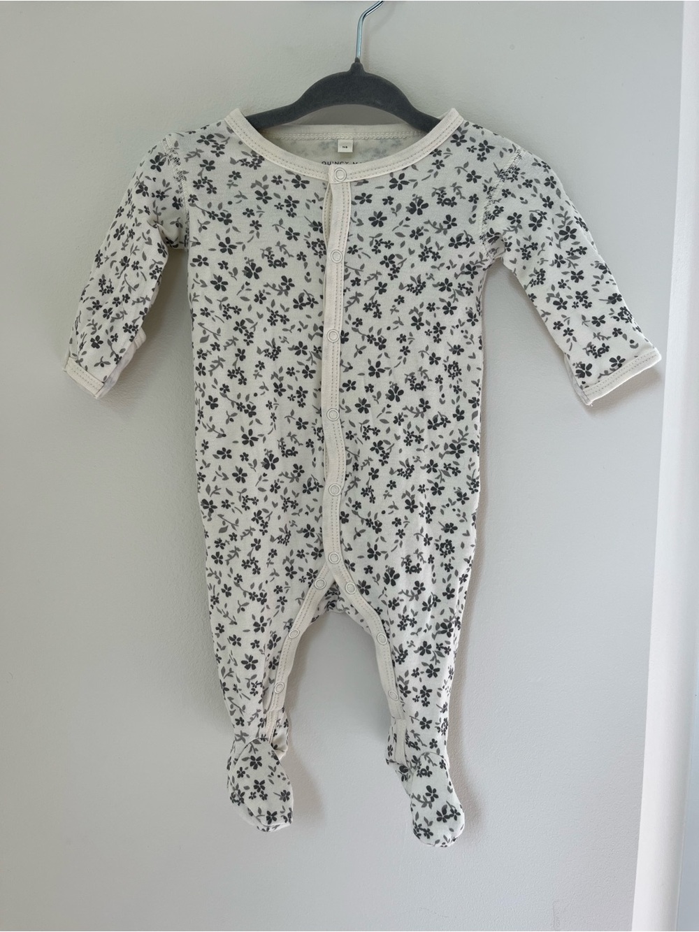 Quincy Mae Cream Footed One-Piece with Black Floral Print